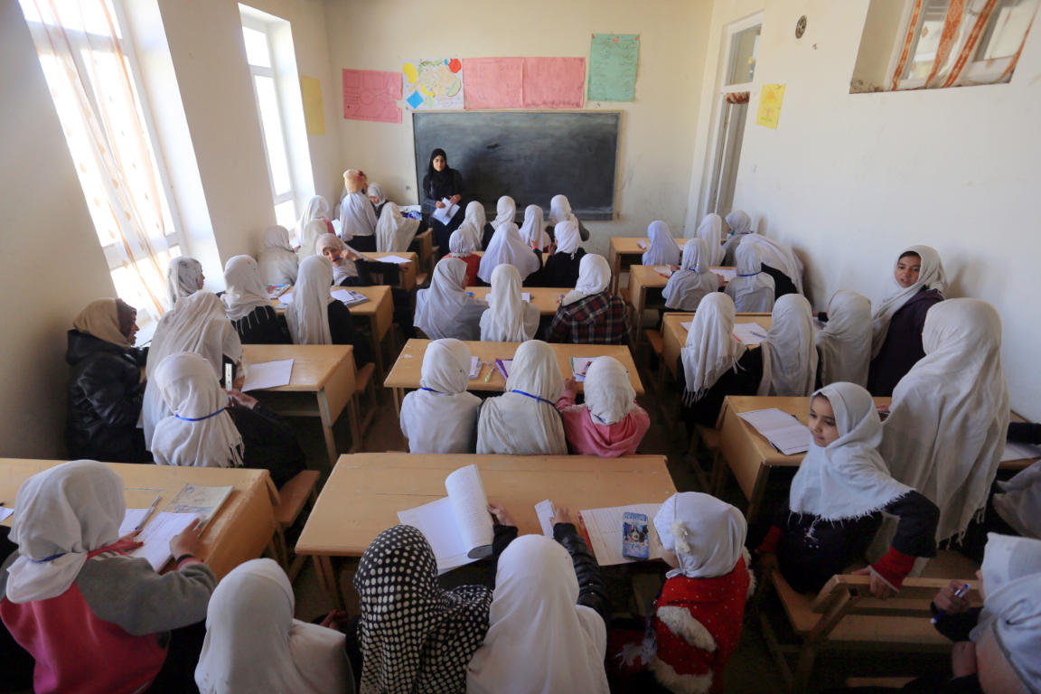 Afghan schoolgirls in classroom